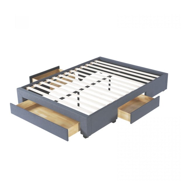Bed Base with Drawers Upholstered Fabric Wood Charcoal - Double - Charcoal Image 9
