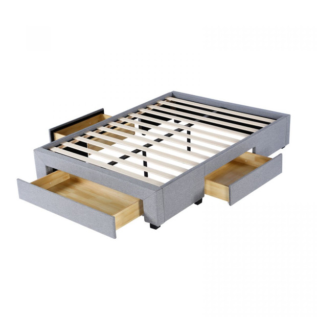 Bed Base with Drawers Upholstered Fabric Wood Grey - Queen - Grey Image 8