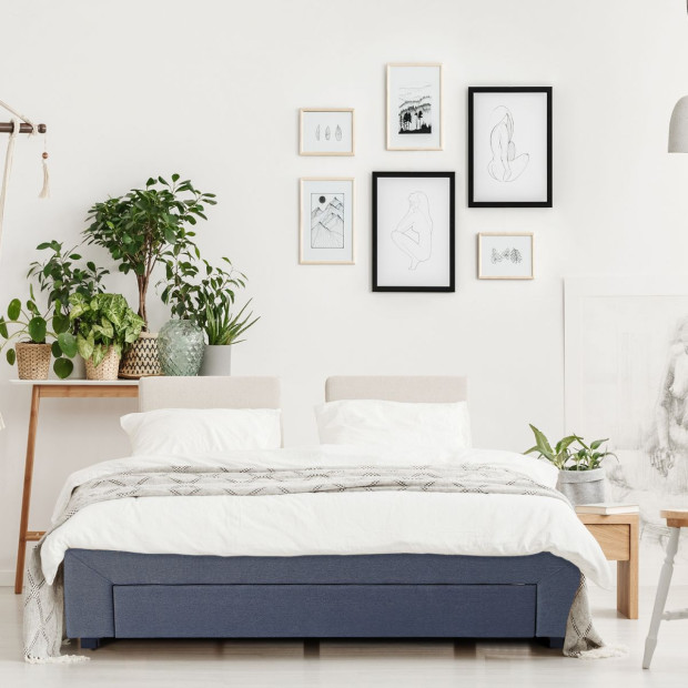 Bed Base with Drawers Upholstered Fabric Wood Charcoal - Queen Image 5