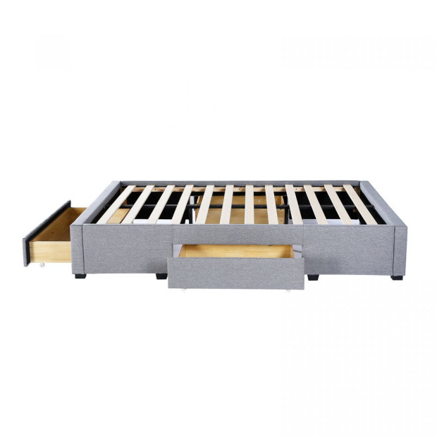 Bed Base with Drawers Upholstered Fabric Wood Grey - King - Grey Image 7