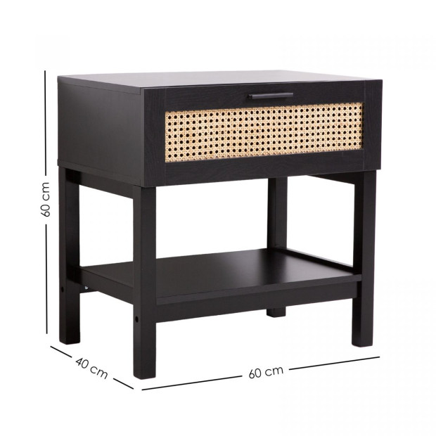 Tulum Rattan Bedside Table Drawers Table Nightstand Cabinet Black Image 10