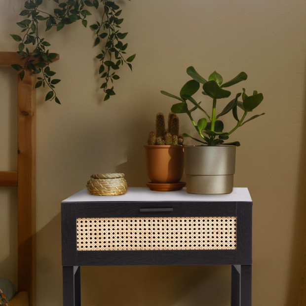 Tulum Rattan Bedside Table Drawers Table Nightstand Cabinet Black Image 3