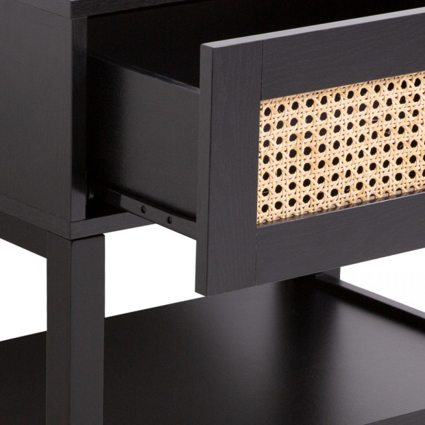Tulum Rattan Bedside Table Drawers Table Nightstand Cabinet Black Image 8