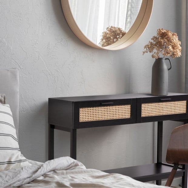 Tulum Rattan Console Table Entry Table Storage Hallway Wood Black Image 2