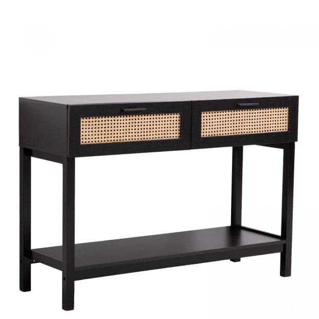 Tulum Rattan Console Table Entry Table Storage Hallway Wood Black Image 4