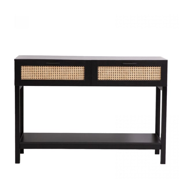 Tulum Rattan Console Table Entry Table Storage Hallway Wood Black Image 5