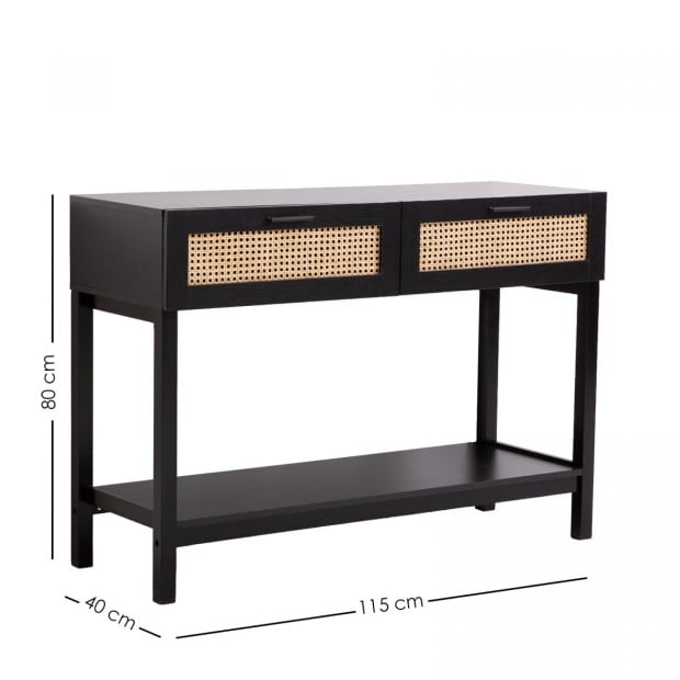 Tulum Rattan Console Table Entry Table Storage Hallway Wood Black Image 8