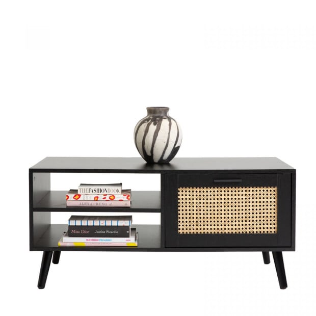 Tulum Rattan Coffee Table Storage Drawer Furniture Wooden Black Image 4