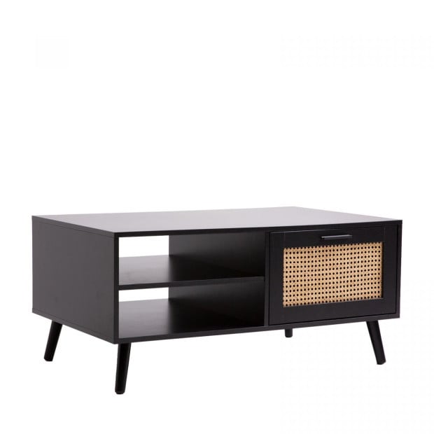 Tulum Rattan Coffee Table Storage Drawer Furniture Wooden Black Image 5