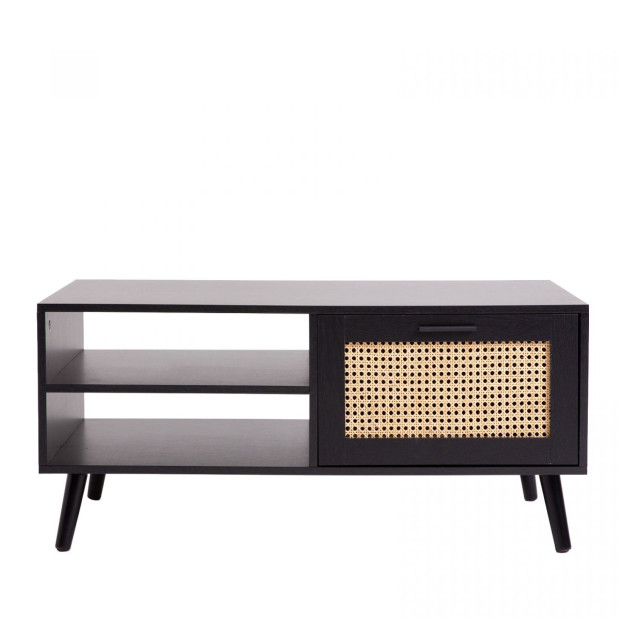 Tulum Rattan Coffee Table Storage Drawer Furniture Wooden Black Image 7