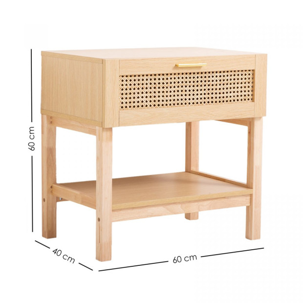 Rattan Bedside Table Drawers Table Nightstand Cabinet Oak Image 11