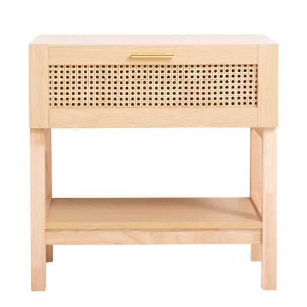Rattan Bedside Table Drawers Table Nightstand Cabinet Oak Image 5