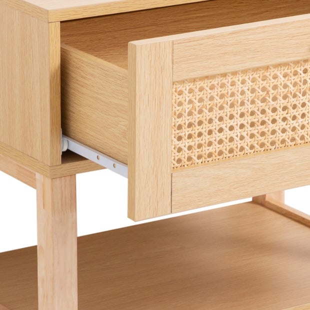 Rattan Bedside Table Drawers Table Nightstand Cabinet Oak Image 8