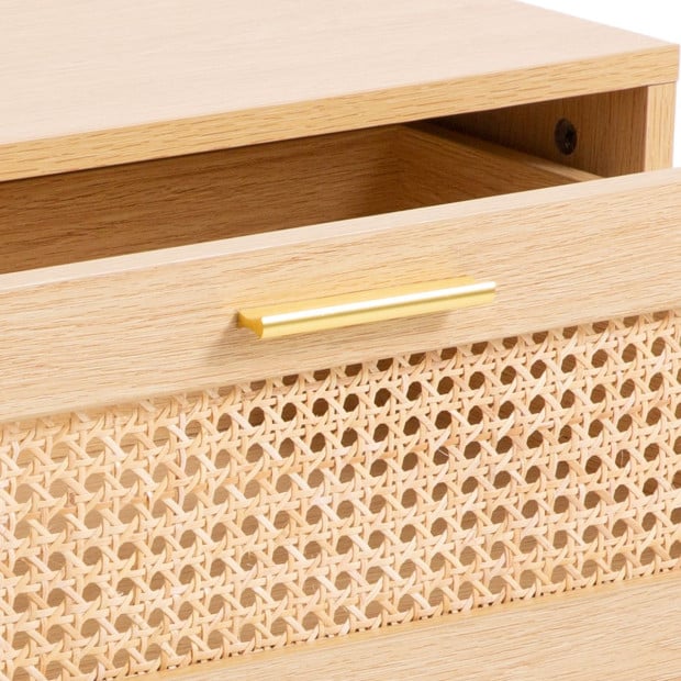 Rattan Bedside Table Drawers Table Nightstand Cabinet Oak Image 9