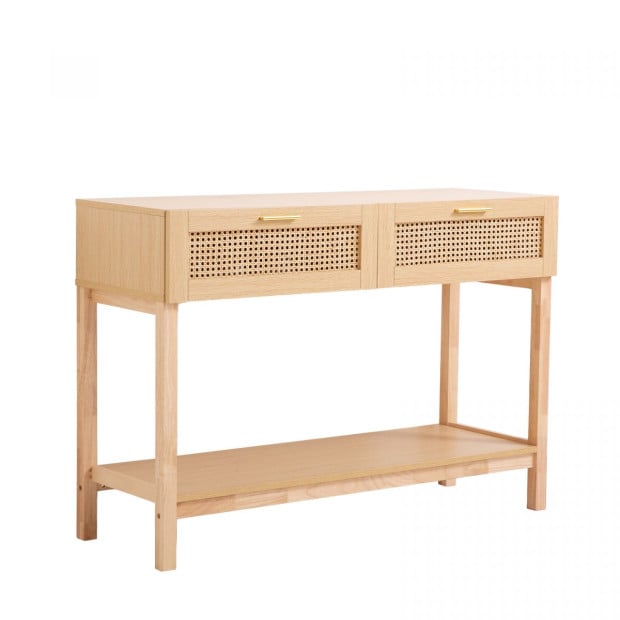 Rattan Console Table Entry Table Storage Hallway Wood Oak Image 5