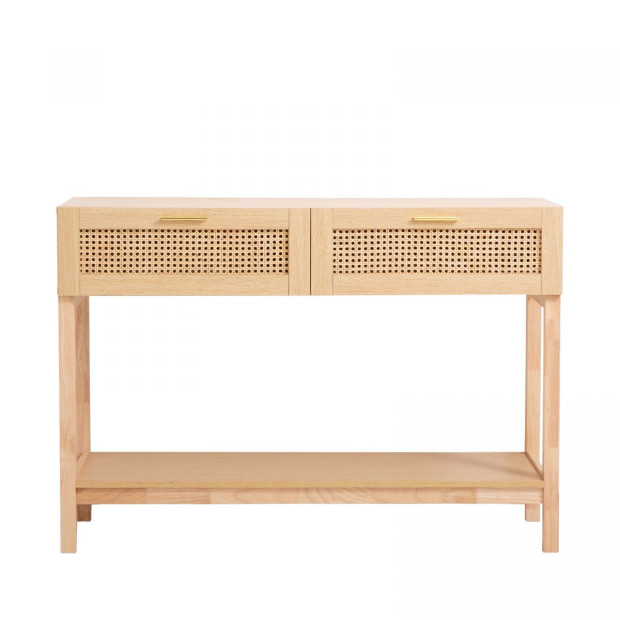 Rattan Console Table Entry Table Storage Hallway Wood Oak Image 6