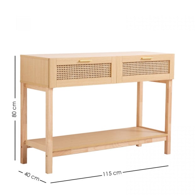 Rattan Console Table Entry Table Storage Hallway Wood Oak Image 9