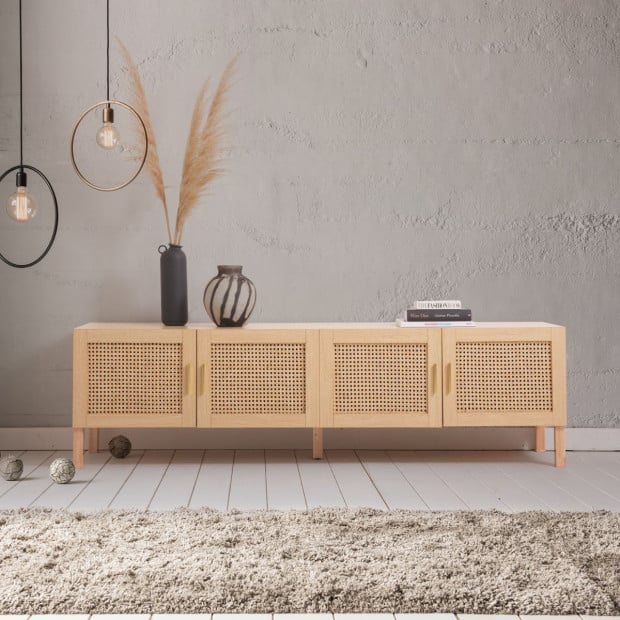 Santiago Rattan Entertainment Unit TV Stand Cabinet Storage Oak Image 2