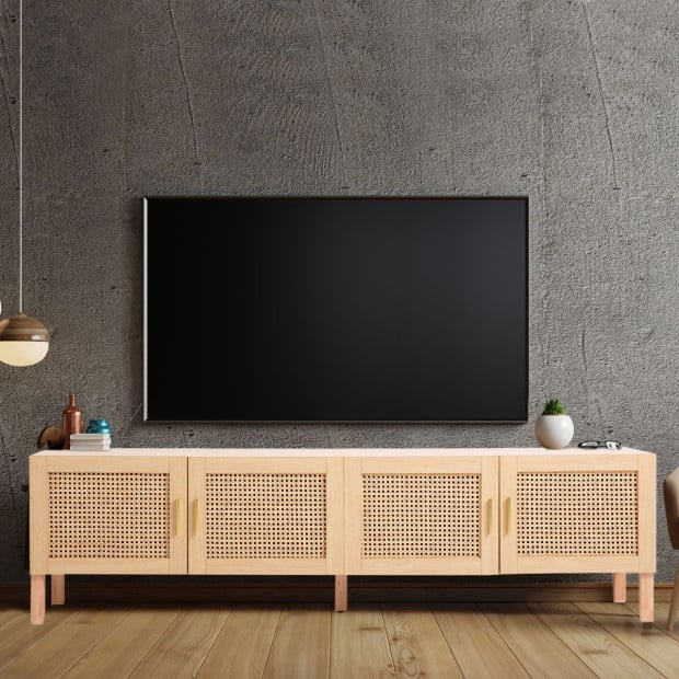 Santiago Rattan Entertainment Unit TV Stand Cabinet Storage Oak Image 3