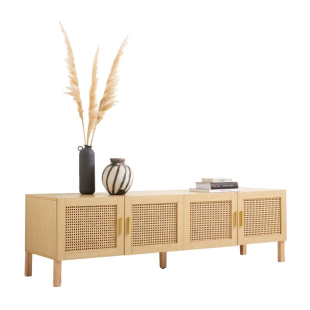 Santiago Rattan Entertainment Unit TV Stand Cabinet Storage Oak Image 4