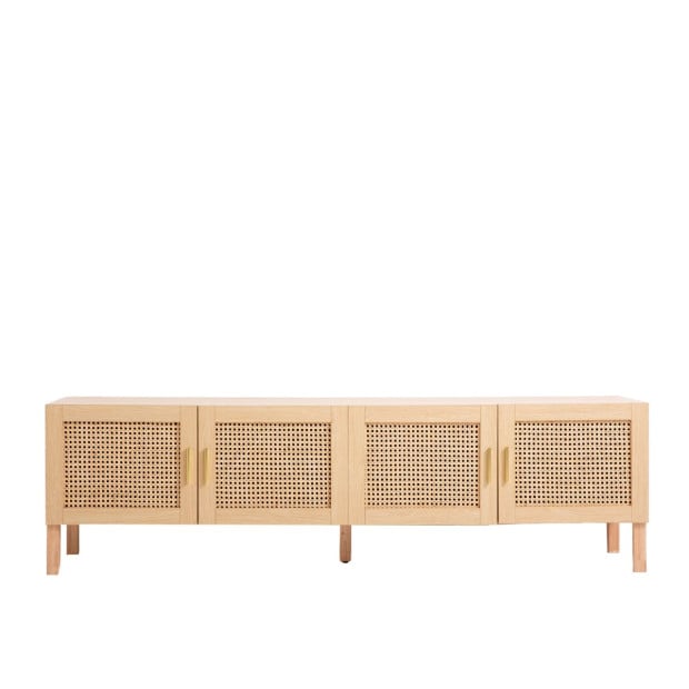 Santiago Rattan Entertainment Unit TV Stand Cabinet Storage Oak Image 5
