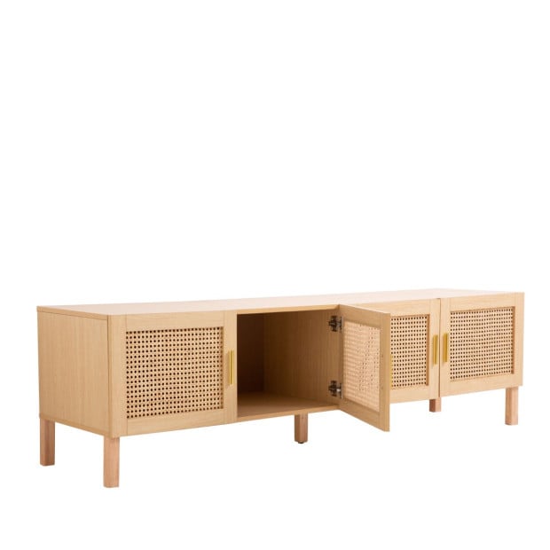 Santiago Rattan Entertainment Unit TV Stand Cabinet Storage Oak Image 6