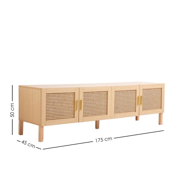 Santiago Rattan Entertainment Unit TV Stand Cabinet Storage Oak Image 9