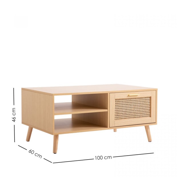 Rattan Coffee Table Storage Drawer Furniture Wooden Oak Image 11