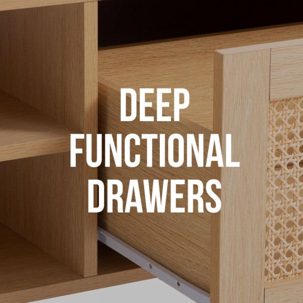 Rattan Coffee Table Storage Drawer Furniture Wooden Oak Image 12