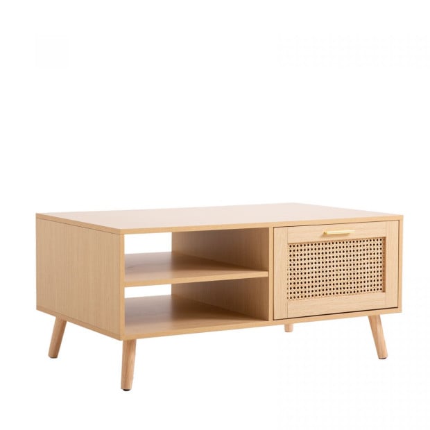 Rattan Coffee Table Storage Drawer Furniture Wooden Oak Image 5