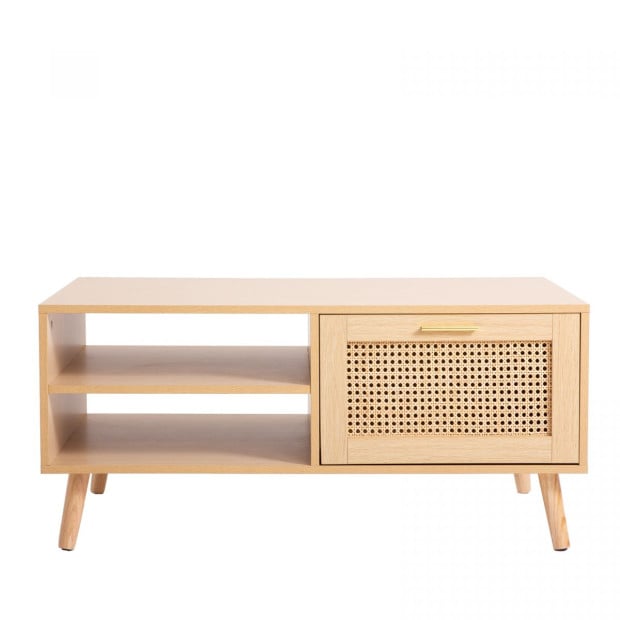 Rattan Coffee Table Storage Drawer Furniture Wooden Oak Image 7