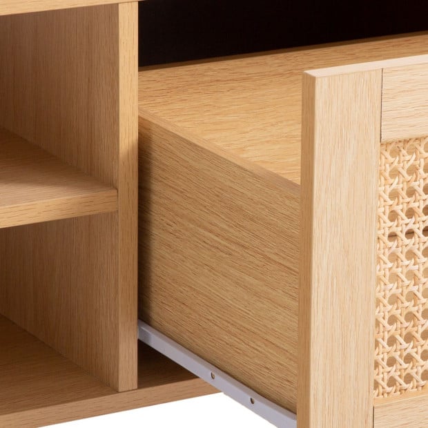 Rattan Coffee Table Storage Drawer Furniture Wooden Oak Image 8