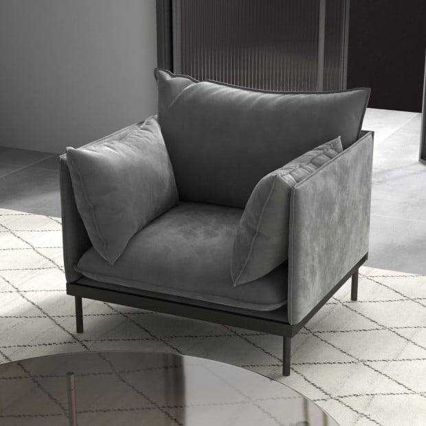 Camilla Luxury Upholstered 1 Seater Sofa Armchair Light Grey Image 2