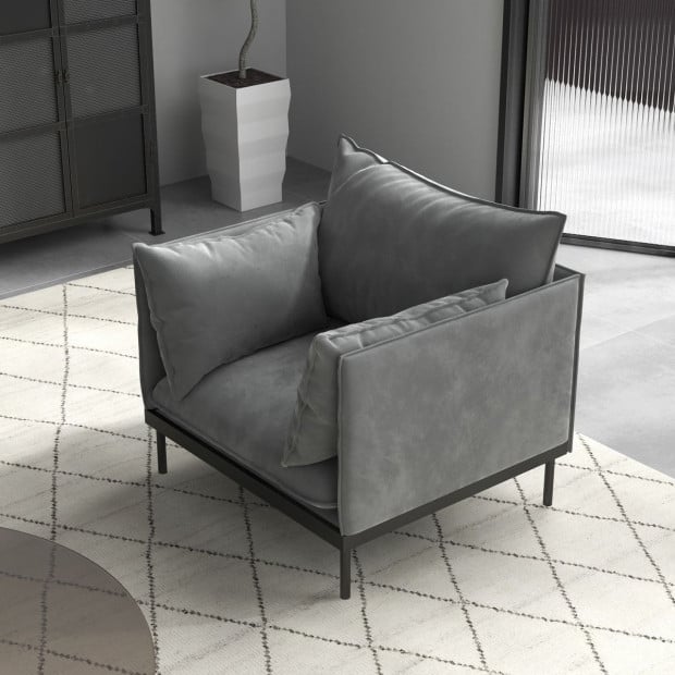 Camilla Luxury Upholstered 1 Seater Sofa Armchair Light Grey Image 4