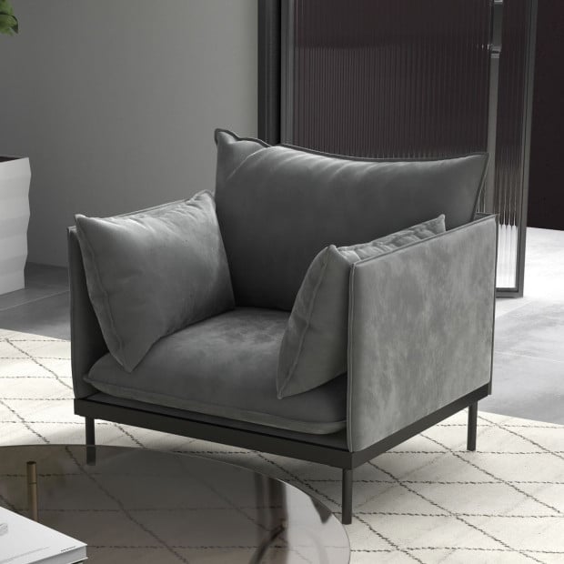 Camilla Luxury Upholstered 1 Seater Sofa Armchair Light Grey Image 9