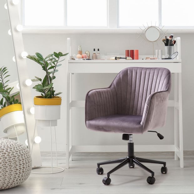 Velvet Office Chair Mid Back Swivel Height Adjustable Grey Image 2