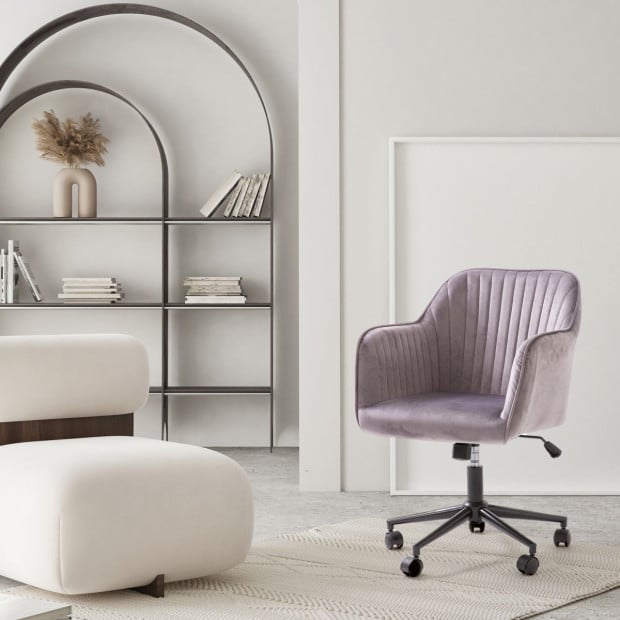 Velvet Office Chair Mid Back Swivel Height Adjustable Grey Image 3