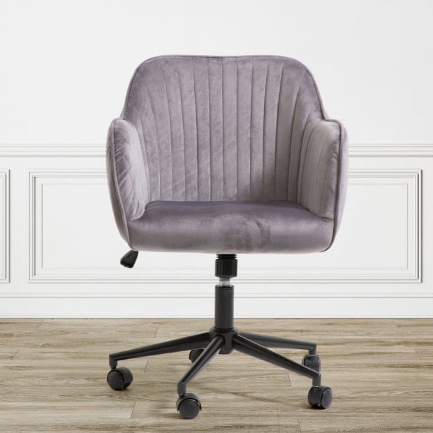 Velvet Office Chair Mid Back Swivel Height Adjustable Grey Image 4