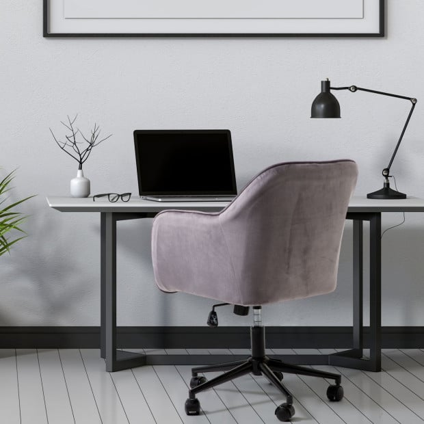 Velvet Office Chair Mid Back Swivel Height Adjustable Grey Image 6