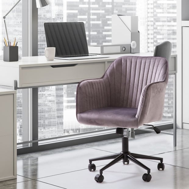 Velvet Office Chair Mid Back Swivel Height Adjustable Grey Image 7