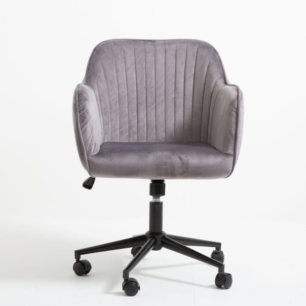 Velvet Office Chair Mid Back Swivel Height Adjustable Grey Image 8