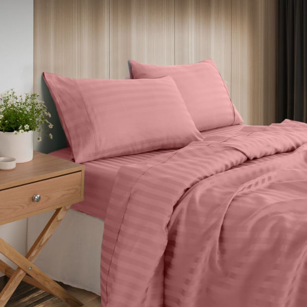1200 TC 100% Cotton Sheet Set Stripe Hotel Grade Double Desert Rose
