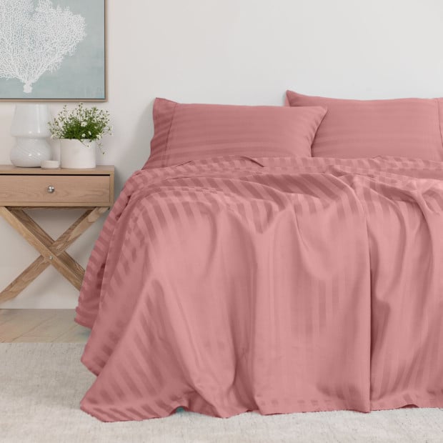 1200 TC 100% Cotton Sheet Set Stripe Hotel Grade Double Desert Rose Image 2