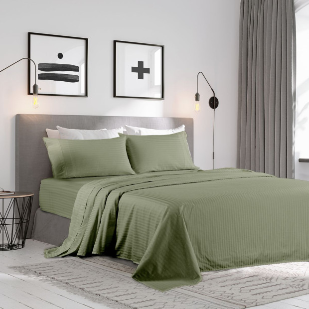 1200 Thread Count 100% Egyptian Cotton Sheet Set Queen - Olive Image 2