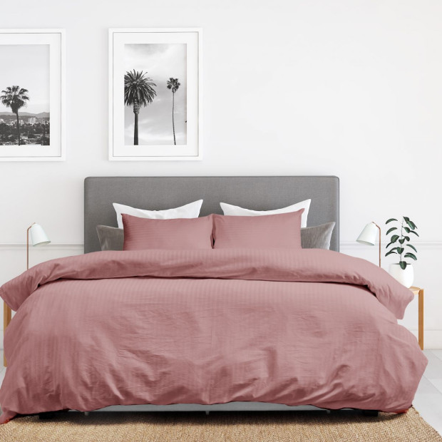 1200 Thread Count 100% Cotton Stripe Quilt Cover Set King Desert Rose
