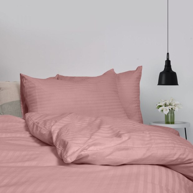 1200 Thread Count 100% Cotton Stripe Quilt Cover Set King Desert Rose Image 4