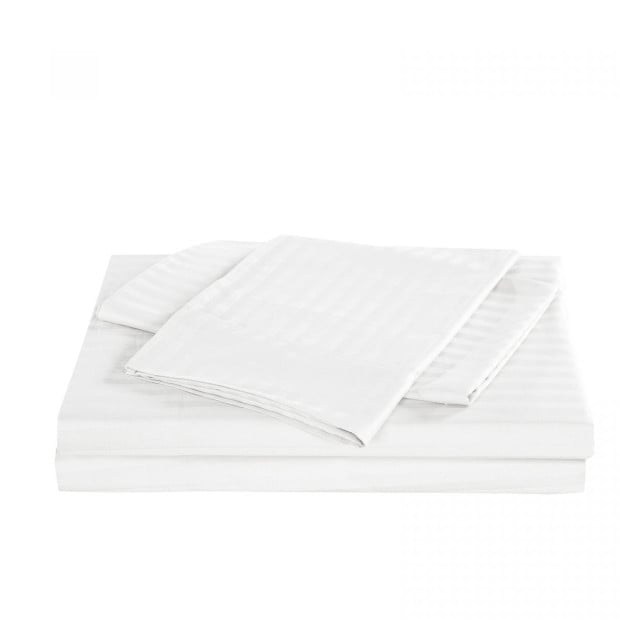 1200 Thread Count 100% Cotton Stripe Quilt Cover Set - King - White Image 6