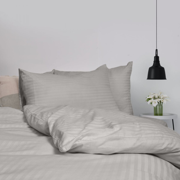 1200 Thread Count 100% Cotton Stripe Quilt Cover Set - Queen - Grey Image 4