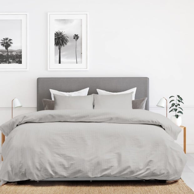 1200 Thread Count 100% Cotton Stripe Quilt Cover Set - King - Grey