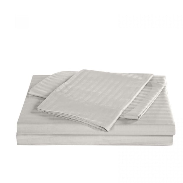 1200 Thread Count 100% Cotton Stripe Quilt Cover Set - King - Grey Image 6